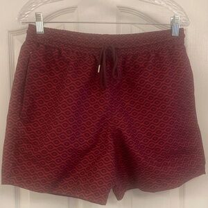 Red Patterned Elastic Waist Shorts